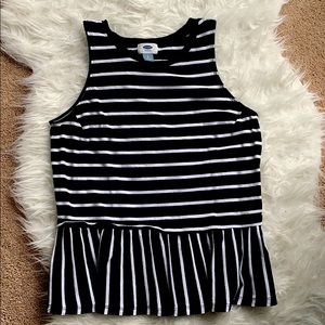 Old Navy black white stripe peplum tank